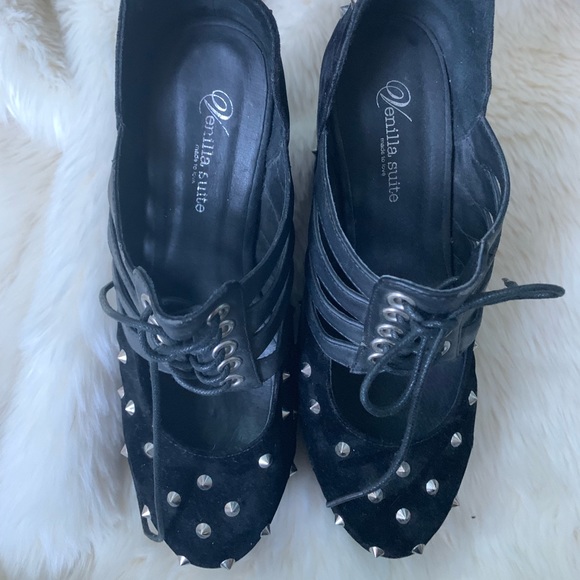 5"Black Spiky Punk Platform Laced Up Ankle Booties - Picture 4 of 8